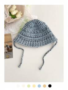 1 Pc Lace Trim Hollow Straw Hat For Women, Summer Lightweight Breathable Small Face Bucket Hat, Large Brimmed Bucket Hat - Straw - View 21