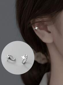 1 Pair Simple Smooth Cross Star Clip-On Earrings, No Piercing Required Four-Pointed Star Earrings, Fashionable And Jewelry For Girls, Suitable For Daily, Festival Or Party Occasions