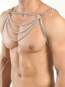 1 chiếc vòng cổ dạng xích mỏng cho nam, làm nổi bật cơ ngực, phong cách đường phố gợi cảm, vòng cổ choker phong cách Punk Rock, phụ kiện hóa trang cho các bữa tiệc - Bạc - Xem 2
