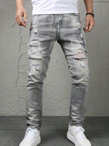 Graue Washed Slim Fit gerade geschnittene Lässig Hosen für Teenager Jungen, im europäischen und amerikanischen Stil