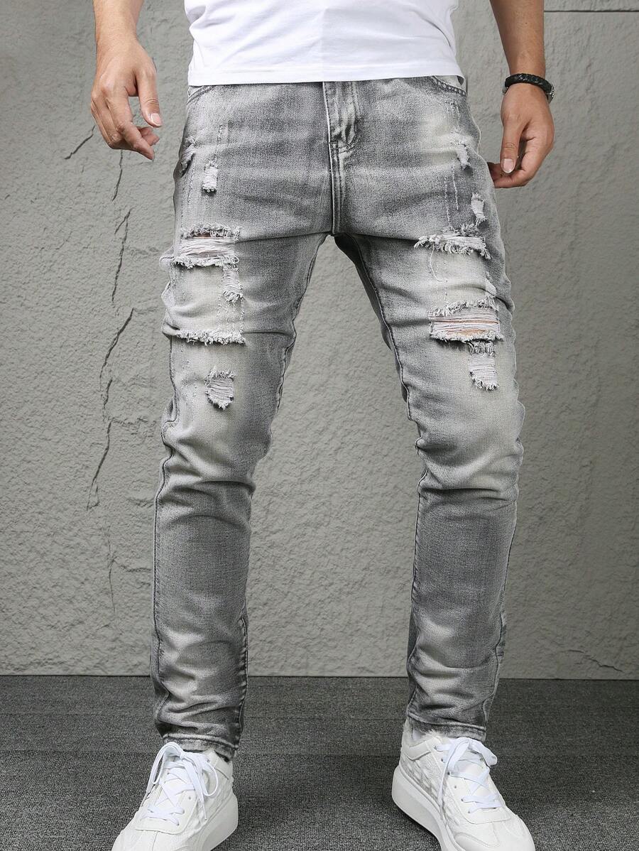 Graue Washed Slim Fit gerade geschnittene Lässig Hosen für Teenager Jungen, im europäischen und amerikanischen Stil