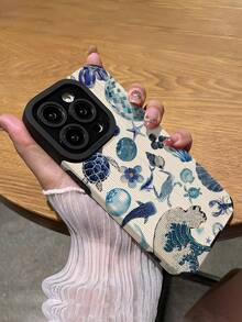 1pc New Blue Seashell, Starfish, Fish & Wave Pattern Classic Anti-Drop Soft TPU Phone Case Compatible With IPhone And S17/S17 Air/S17 Pro/S17 Pro Max - Multicolor - View 5