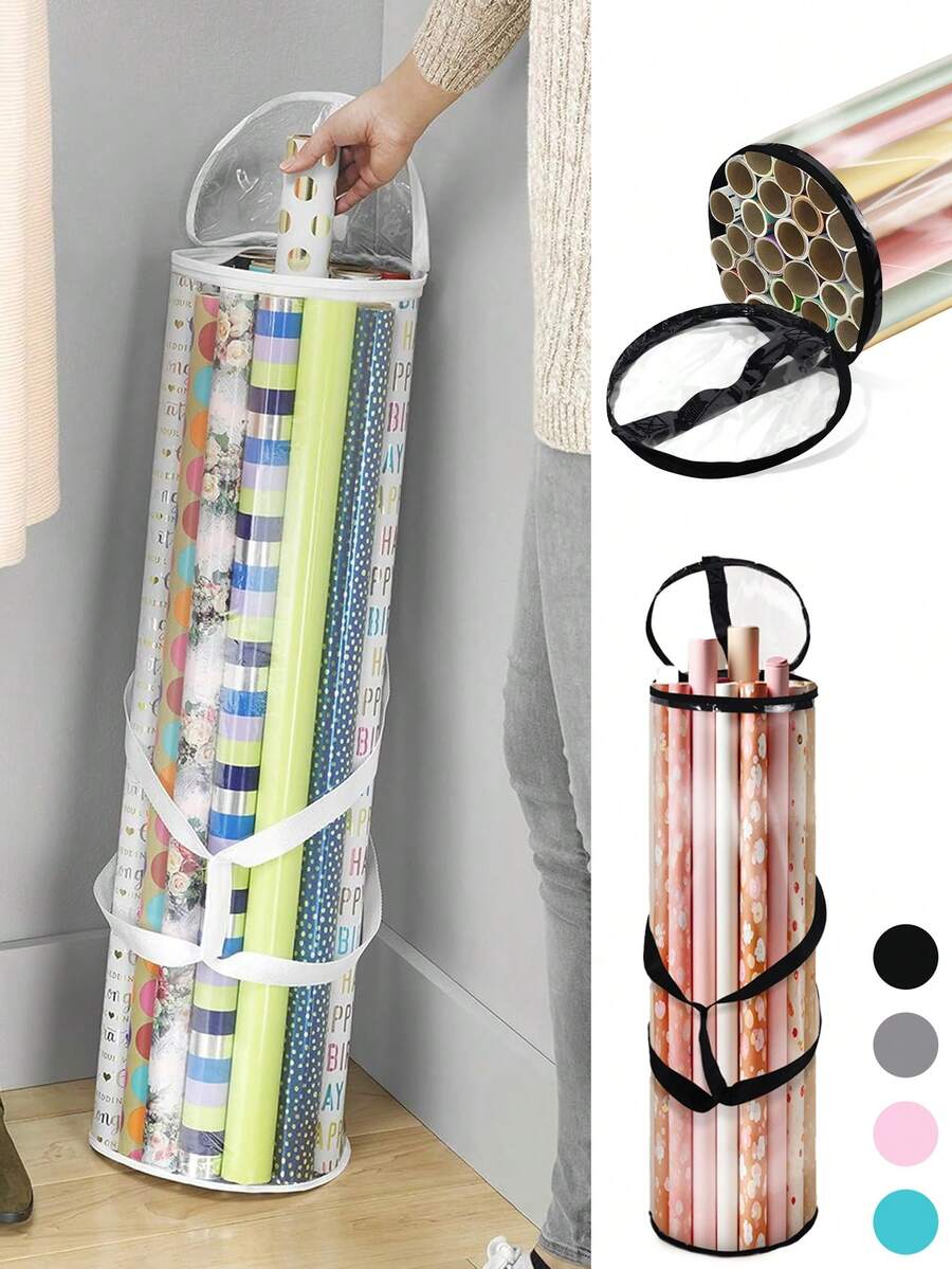 1pc Transparent Plastic Storage Bag, White/Black, Waterproof Clear, Packaging Paper Storage, Cylindrical Storage Bag, Suitable For Packaging Paper, Small Plush Toys, Baby Room Storage Items - Storage Bag - View 1