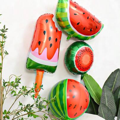 4 globos con forma de sandía de papel de aluminio, decoración de fiesta de playa, piscina, boda, cumpleaños y celebración con globos con forma de fruta de sandía
