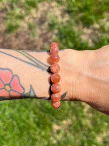 YAUKIA Orange Sunstone Crystal Bracelet -Natural Sunstone Gemstone Stretch Bracelet Spiritual Healing Bracelets, Anxiety, Stress Relief, Yoga, Chakra Gift For Women Men