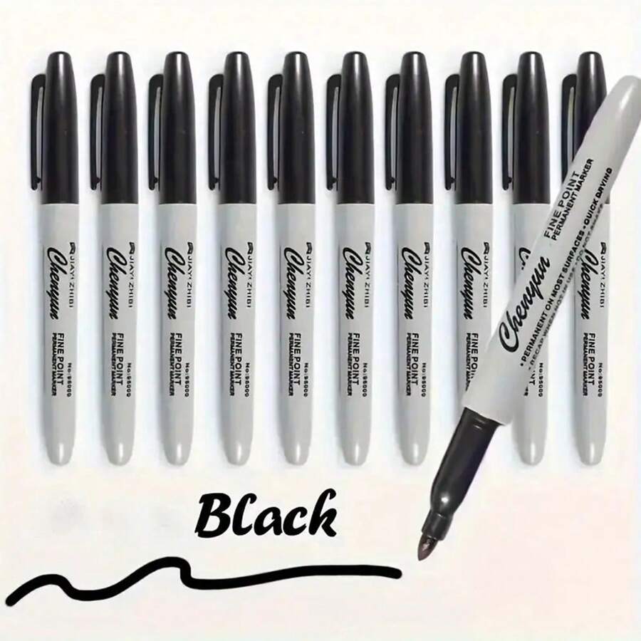 5/6/10/12pcs Fine Tip Black Permanent Marker Pens - Quick Dry, Smudge-Proof, Waterproof Ink, Medium Point - Great For Office, School & Craft Projects Back To School