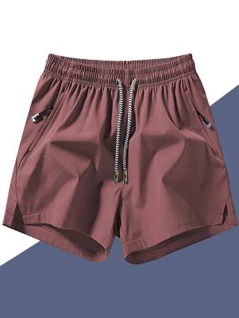Men's Anti-Lost Zipper Pocket Drawstring Waist Sports 3/4 Shorts