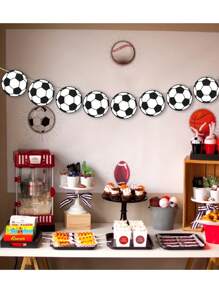 1 pieza Bandera de halado de 5M/16.4FT con tema de fútbol, decoración para fiesta de fútbol, guirnalda de banderas de fútbol, accesorios de papel de fútbol y uniforme de árbitro, multiusos para interiores, jardín, tailgating, decoración para eventos deportivos universales