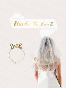 3 Stücke Einweg-Junggesellinnenabschied Schleier mit Schultergurt und "Braut zu sein" Haarband