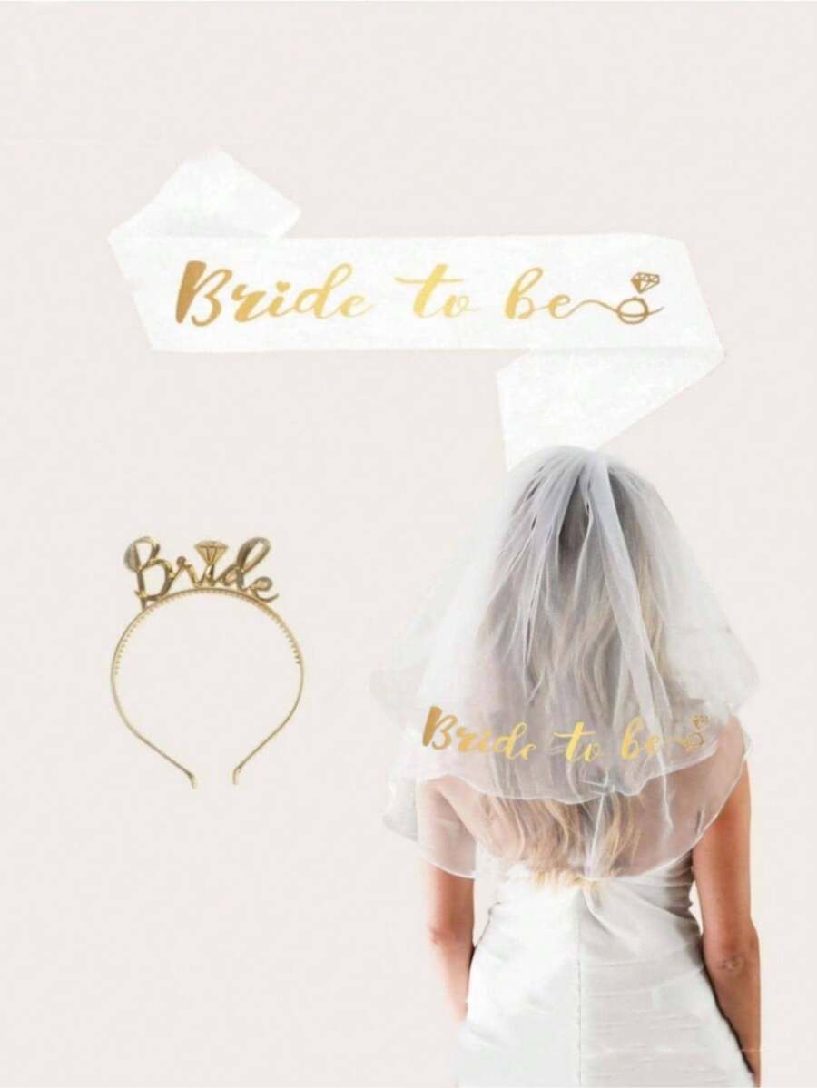 3 Stücke Einweg-Junggesellinnenabschied Schleier mit Schultergurt und "Braut zu sein" Haarband