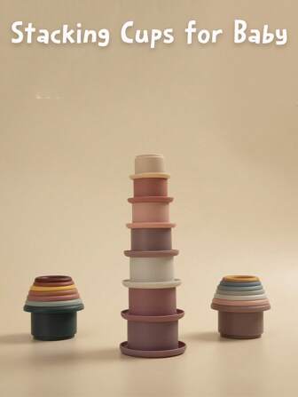 1 pieza Juego de tazas apilables para bebé, juguete educativo y de baño para niños pequeños, tazas de colores apilables, juguete divertido para niños y niñas