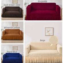 1pc Solid Color Bubble Chiffon Skirt Style Sofa Cover, Non-Slip Breathable Stretchy Sofa Slipcover, Dust-Proof Furniture Protector, Pet Friendly For Bedroom, Office, Living Room Decor