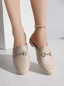 2025 New Metal Buckle Fashionable Solid Color Pumps & Mules, Shoes - Beige - View 6