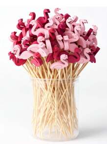 50/100 Pcs Flamingo Cocktail Picks -Flamingo Toothpicks Bamboo Toothpicks For Fruits, Appetizers,Decorative Fruit Picks,Wedding Cocktail Accessories,Restaurant Garnish Picks,BBQ Appetizer Skewers, Sandwiches, And BBQ, Decorative Party Supplies