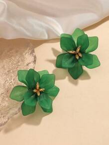 1 par de brincos de pétalas de flores preservadas em camadas para mulheres, brincos vintage elegantes