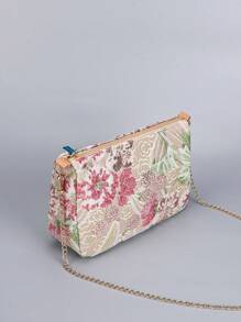 Bolsa Transversal com Bordado Lantejoulas e Corrente, Bolsa Transversal Bordada Floral Clássica Semicircular, Bolsa Jantar de Mulher com Contraste de Cores, Bordado de Lantejoulas e Zíper. Tipo de Bolsa Preferido, Bolsa Multiuso, Pode Ser Transversal, Corrente Dobrada Ao Meio Pode Ser de Ombro. (Posição do Padrão Cortada Aleatoriamente)