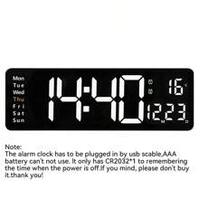 Reloj de pared digital grande de 16 pulgadas con indicación de hora, fecha, temperatura y semana, temporizador, formato de 12/24 horas, atenuación automática, reloj de pared LED con control remoto para sala de estar, aula, gimnasio, iglesia, tienda, garaje (sin adaptador), decoración de habitación, decoración de pared del dormitorio, decoración del dormitorio, vuelta al colegio, decoración escolar