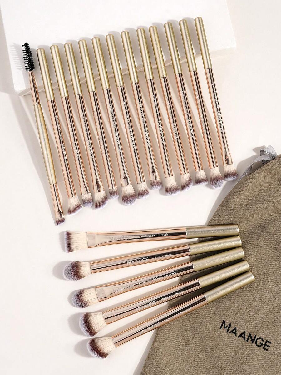 MAANGE 18Pcs Professional Aluminum Tube Eye Makeup Brushes With Velvet Bag,Soft Smudge Brush Concealer Brush Highlight Brush Foundation Brush Contour Brush Eyeshadow Brush Shadow Brush Blending Brush Eyebrow&Eyelash Brush,Makeup Tools With Soft Fiber And Skin Friendly For Easy Carrying,Brush For Travel,Gifts For Women&Girls - 金色 - 查看 1