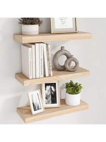 天然木质浮动搁板，16 英寸（约 40 厘米）天然实木支架，适用于客厅、卧室、家庭办公室 - 天然 - 彩色 - 查看 9