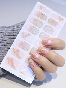 1 张渐变色法式美甲贴纸，花卉图案指甲贴花，浅粉色防水指甲贴，美甲工具