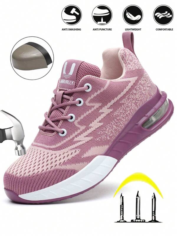UMBURLLY Chaussures de sécurité à embout en acier pour femmes, chaussures de travail de couleur rose à la mode, tige respirante, conception légère