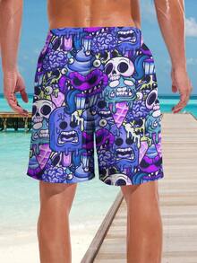 Men's 3D Summer Cartoon Skull Printed Beach Shorts,Hawaiian - Multicolor - View 2