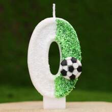 Creative Hot-Selling 0-9 Numeric & Letter DIY Birthday Cake Candle, Handmade Party Festival Decoration Candle, White & Green Bicolor, Colorful Glitter Football Field Design, For Birthdays, Celebrations, Photo Props, 1 Pc