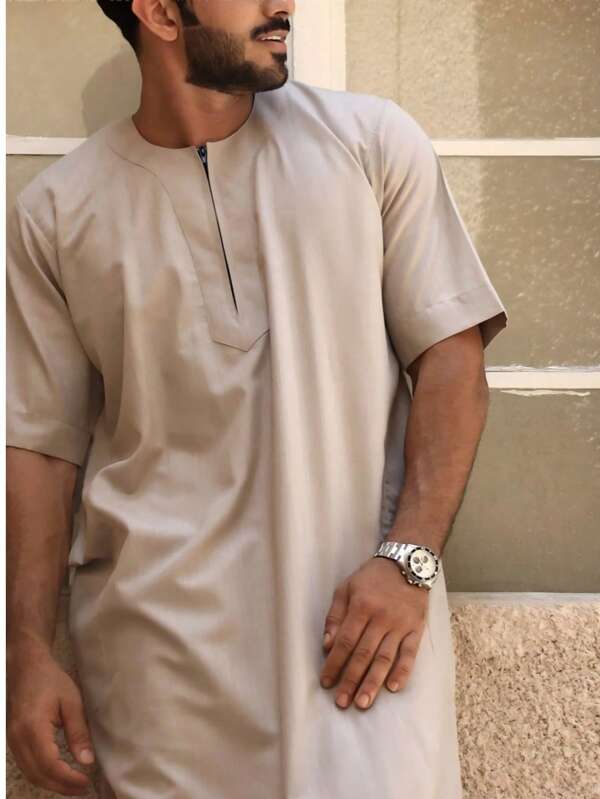Mittlerer Osten Stil lässiges Herren Kurz-Robe, Khaki farbiger modischer langer Kaftan