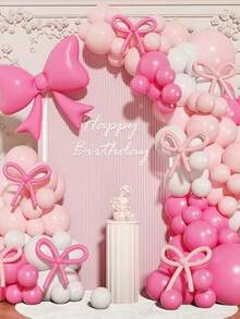1set Birthday Decorations Bow Pink And White Balloon Arch Kit Include Bow Balloon Light Pink White Bow Balloons For Pink Bow Birthday Party Decorations - Multicolor - View 3
