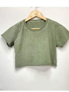 Women's Cropped Top With Faded Sleeves – 100% Cotton, Premium - màu xanh lá - Xem 5
