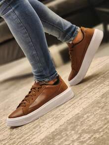 Men's Sneakers High Sole Minimalist Casual Modern Man Sneakers - Rust Brown - View 3