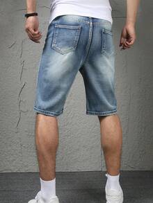 Teen Boy Style Comfortable Casual Denim Mid-Length Shorts - Blue - View 3