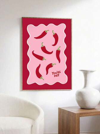 1PC Aesthetic Kitchen Print, Canvas Print Poster, Chili Print, Vintage Chili Poster, Fashion Pink Print, Cute Kitchen Wall Decoration, Kitchen Restaurant Wall Art Decoration, No Frame