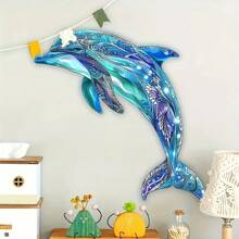 1pc Colorful Metal Dolphin Wall Art, Decorative Painted Pattern, Large Size Home Decor For Living Room And Garden, Suitable For Wedding, Party, Housewarming Gift, Ocean Room Decoration Coastal Decor Coastal Decor Beach Decor