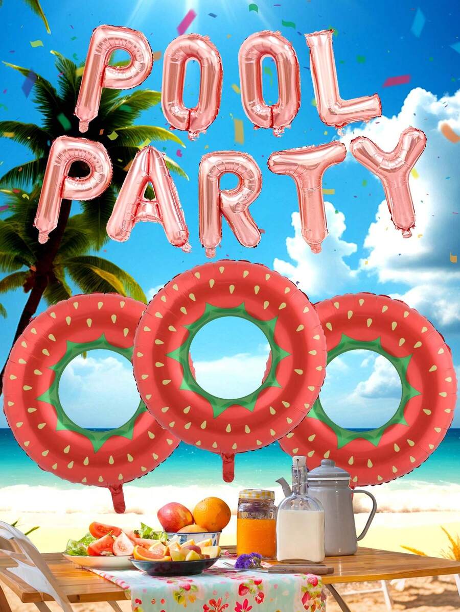 12pcs Pool Party Theme Balloon Set, 16 Inch POOL PARTY Letter Balloon ...