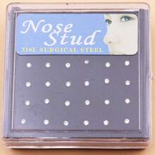 24pcs Simple & Fashionable Stainless Steel Nose Studs With 2mm White Rhinestones, Unisex - Clear - View 2