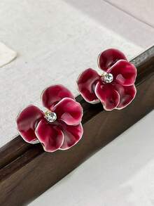 一對手繪油畫花卉耳釘，配有彩色鑽石，甜美風格和誇張的耳環，高級女性禮品珠寶 - 油畫花朵耳環 - 查看 14