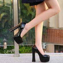 Giày cao gót đế thô 5,51 inch dành cho nữ - Giày cao gót mũi kín dùng cho đám cưới, tiệc tùng và công sở - Giày cao gót đế xuồng thời trang - màu đen - Xem 1