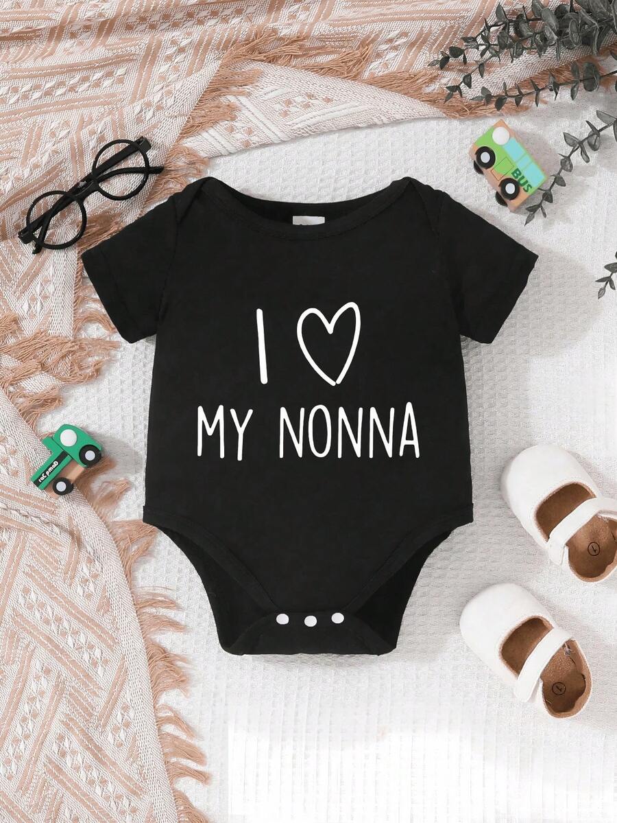 Amo a mi Monna' es un body con lindo mensaje para bebés recién nacidos niños y niñas - Negro - Ver 1