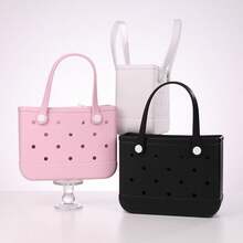 Miniso Classic Style Holes Handheld Bag - Casual Outings,An Eye-Catching Item For Everyday Travel, Lunch Bags For Girls Suitable Size Cute Bento Bags With Handle Beach Bag Waterproof - Pink - View 2