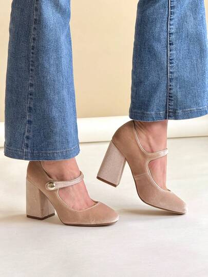 Vintage High Heel Mary Jane Shoes For Women, Retro Pearl Buckle Pumps, Suitable For Cheongsam, Office Wear, French Style