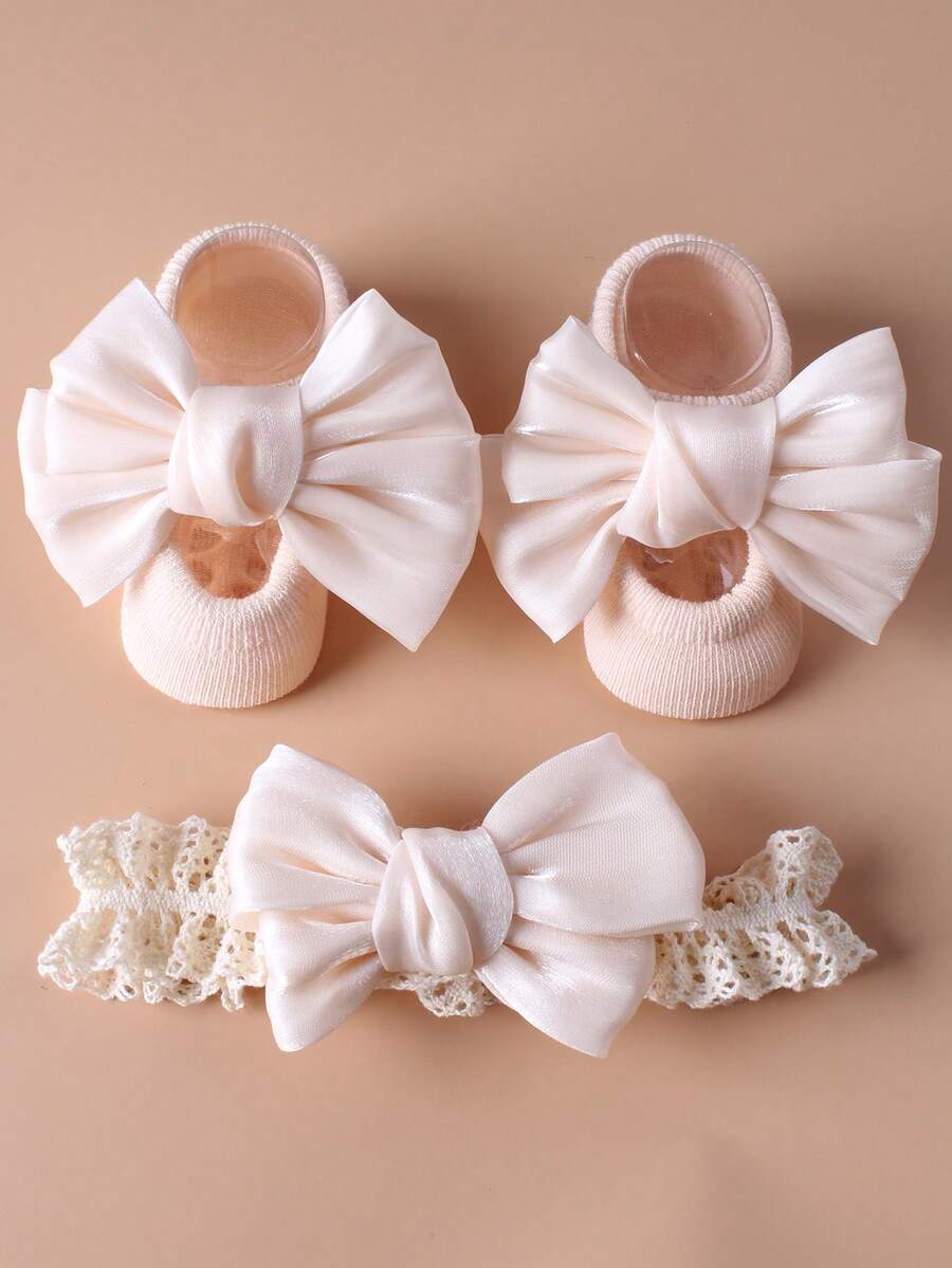 مجموعة 3 قطع جوارب و عصابات للرأس للأطفال، إكسسوارات شعر للمواليد على الطراز الكوري الكرتوني، لطيفة