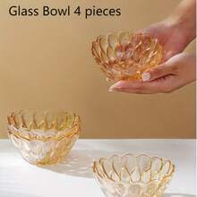 1 pieza Tazón de ensalada de vidrio con estampado floral, 400 ml Tazón transparente, Apto para ensalada, café, leche, postre, fruta, dulces, pasteles, aperitivos del hogar, condimentos, utensilios de cocina