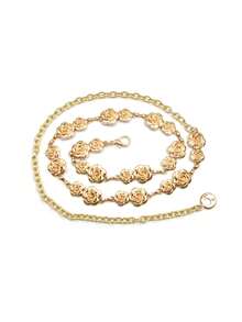 1 件女士奢华水晶花卉几何金属腰链，适合派对礼服、礼服、日常服装装饰 - 百搭腰带