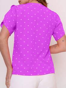 MARILYN MONNA New Women's Blouse Heart Print Petal Sleeve V-Neck Summer Beach - 淡紫色 - 查看 2