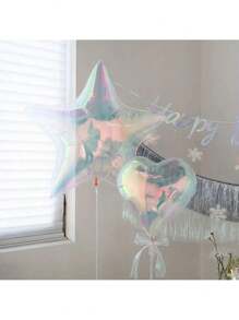 5pcs/Set 18-Inch Rainbow Star Shaped Foil Balloons - Transparent Pastel Colors, Suitable For Valentine's Day, Wedding, Birthday, Anniversary And Party Decoration, Celebration Events | Rainbow Decorations | Reflective Surface, Birthday Balloons