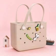 Miniso Snoopy Series Multifunctional Hole Punch Tote Bag, Adorable Cartoon Decoration, Multiple Color Options,Great Gift (1 PC) - Beige - View 1