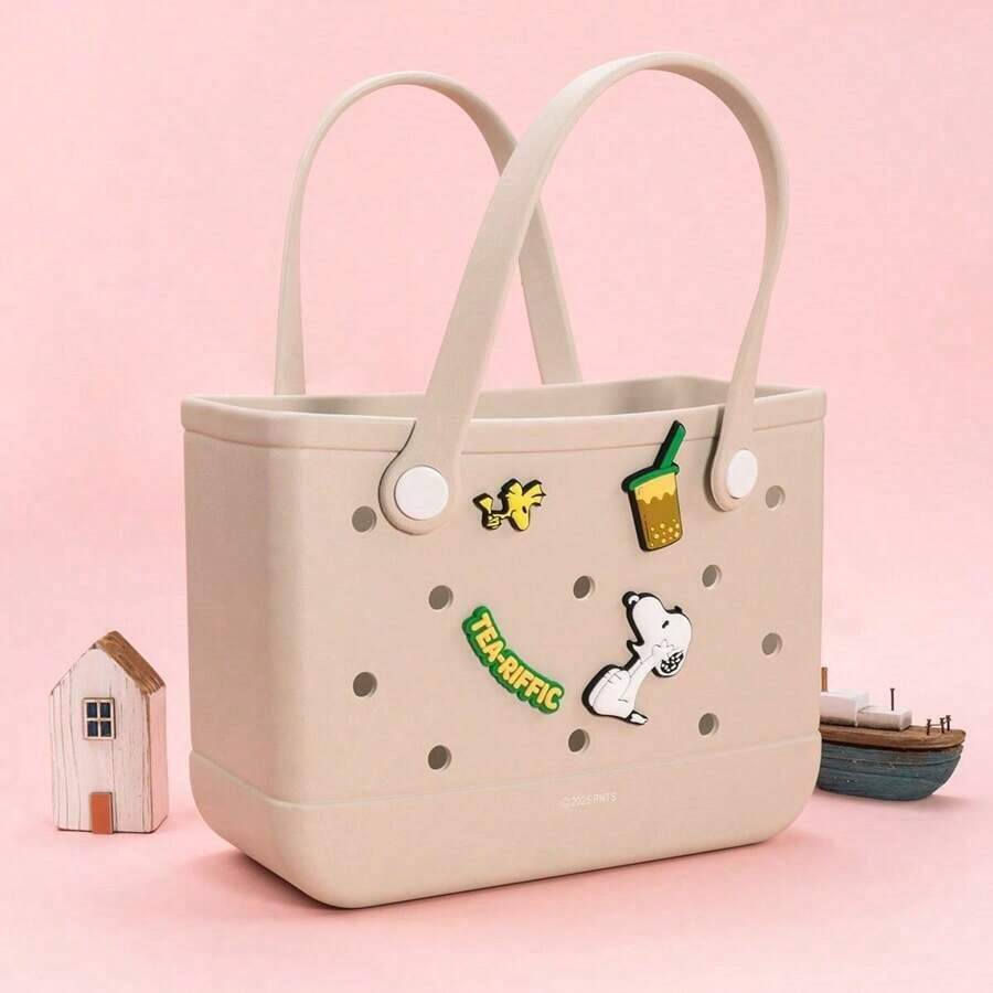 Miniso Snoopy Series Multifunctional Hole Punch Tote Bag, Adorable Cartoon Decoration, Multiple Color Options,Great Gift (1 PC) - Beige - View 1
