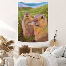 1 件趣味动物印花挂毯、背景装饰、墙面装饰、涤纶挂毯、客厅卧室办公室墙面装饰、宿舍、家居装饰派对装饰、带垂坠的矩形厨房壁挂布，附带 3 个墙钉和 2 个夹子 - 彩色 - 查看 2