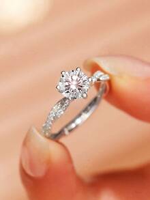 Anillo de boda de lujo con diamantes incrustados de calidad europea y americana, regalo para amigos y parejas por cumpleaños, adecuado para fiesta de compromiso y uso diario, joyería de alta calidad para mujeres - Plateado - Ver 3